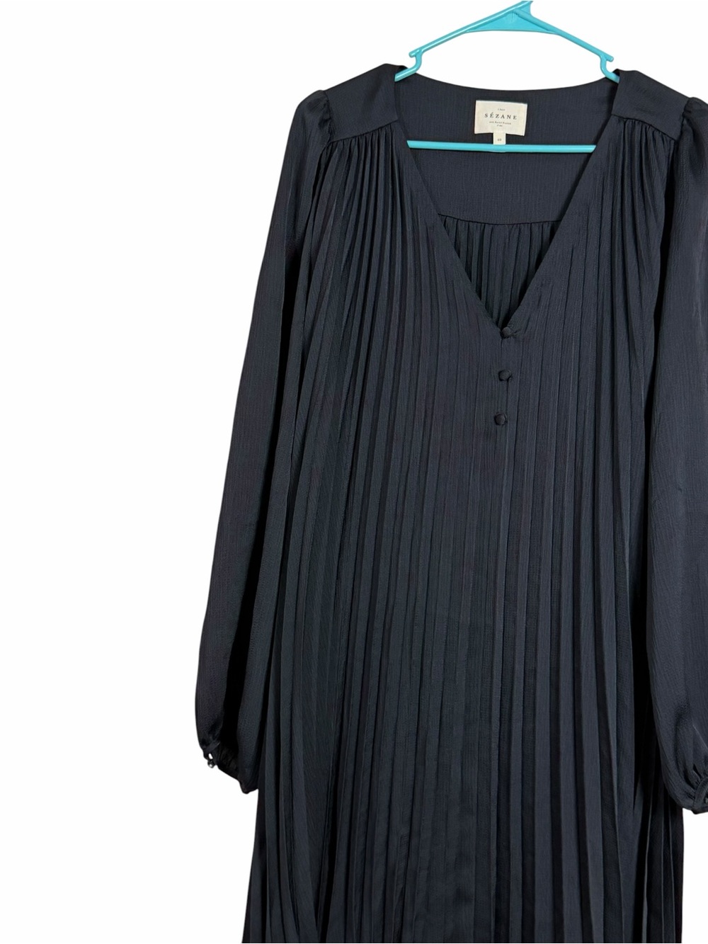 Sézane Selita Dress Black Pleated Long Sleeve Mini Dress Women’s Size 40 Large - Picture 6 of 9